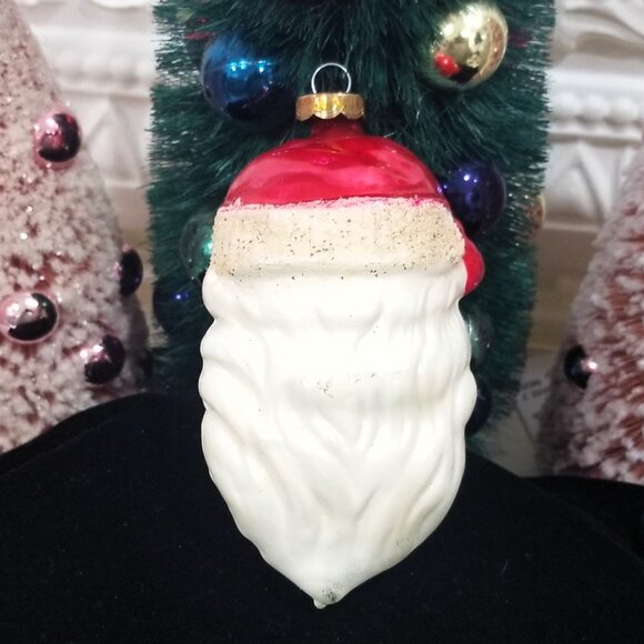 Vintage West Germany mercury Glass Santa Head Christmas Ornament Mica Glitter Fi - Picture 3 of 4